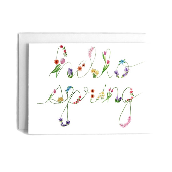 Hello Spring Card | Spring Greeting Card | Spring Flowers Card | Hand Painted Spring Flowers | Watercolor Spring Card | Blank Greeting Card