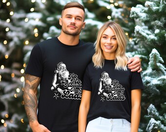 Maglietta natalizia per tifosi del NUFC, Ho Ho Howay the Lads, maglietta vintage Santa Newcastle United nera e bianca