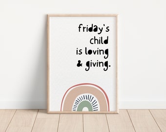 FRIDAY'S CHILD is loving & giving - Wandkunst Regenbogen Druck Kinderzimmer Kinderzimmer Deko