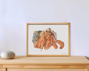 hermit crab illustration - hermit crab - hermit crab watercolor - digital print - watercolor - art print- home decoration - sea decoration