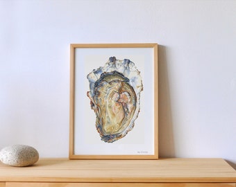 Oyster print - Oyster - Oyster watercolor - seafood drawing - seafood - shellfish - art print- home decoration - sea decoration