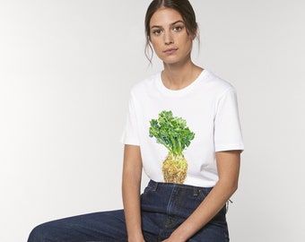 Unisex celeriac t-shirt, vegetable t-shirt- celeriac, celery, vegetable tee, organic cotton- unisex t-shirt - printed shirt - Christmas gift