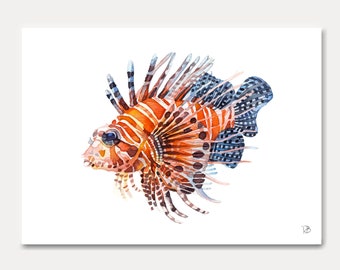 lionfish card, lionfish,printed card,fish card,marine card, sealovers carddecoration, postcard, postkarte,illustration,painting,card making