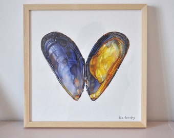 mussel illustration - mussel - mussel watercolorpainting - mussel painting - watercolor - mollusc -marine decoration - wall art