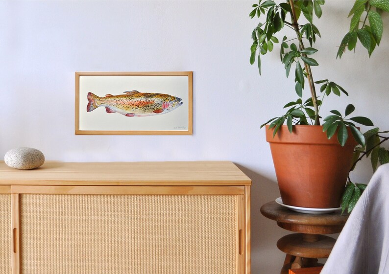 trout illustration rainbow trout fishwatercolor painting fish painting watercolor artprint fish decoration marine decoration image 2