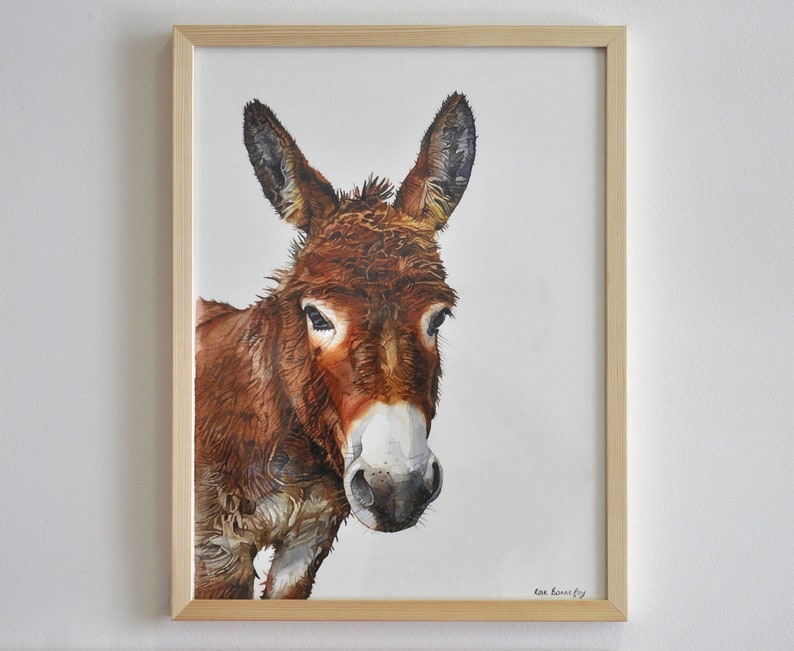 donkey painting donkey donkey watercolor painting artprint animal watercolor aquarelle mural decoration animal decoration image 2