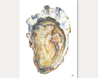 oyster card- carte huitre,aquarelle,watercolor,artwork,home decoration,print,art print,illustration,painting,drawing,huitre