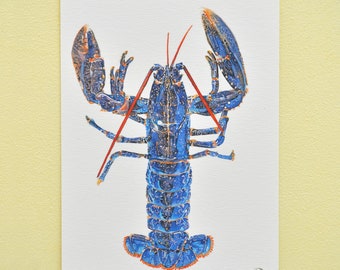 lobster card- lobster, blue lobster, watercolor, printed card, home decoration,print,art print,illustration,painting,drawing, sealovers