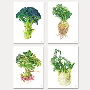 Série de 4 cartes imprimées -cartes postales- déco murale - déco maison - lot de cartes, cartes légumes, cartes animaux, carte fruits de mer
