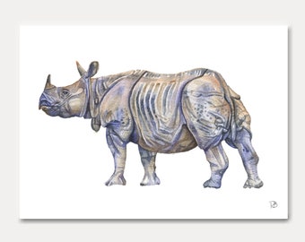 rhinoceros card- rhinoceros ,printed card,animal lovers,watercolor,animal card, home decoration, art print,postal card,illustration,painting