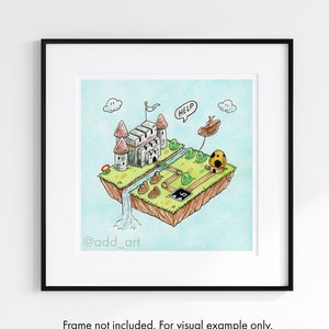 WORLD 1-1 Mario Mini Map 6"x6" Print, Mario Watercolour Art, Nintendo Art Print, Cute Small Isometric Super Mario Art, Super Mario Bros 3