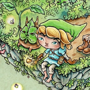 ゼルダの伝説 ブレス オブ ザ ワイルド 水彩画プリント、ビデオゲームアート、ゲームルーム コロック botw ファンアート さまざまなサイズのアートワーク