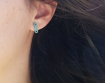 Orecchini in argento a tre cerchi, Orecchini cerchio, Orecchini minimalisti, Bagno in argento, oro e patina