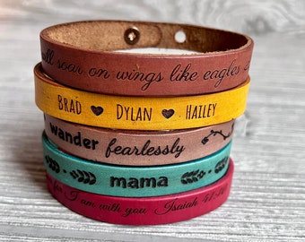 Personalized Leather Bracelet / Names Quotes Verses / Women's Leather Jewelry / Men's Leather Jewelry / Gift under 20