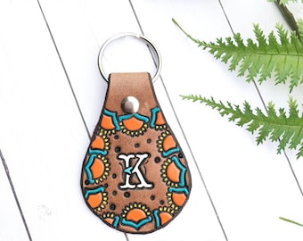 Beach Vibe Sunrise Leather Key Fob, Southwestern Keychain, Tooled and Stamped Leather, Cute Key Fob, Leather Key Chain, Key chain, Boho