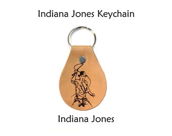 Indiana Jones Leather Key Ring, Laser Engraved Leather, Leather Key Chain, Key chain