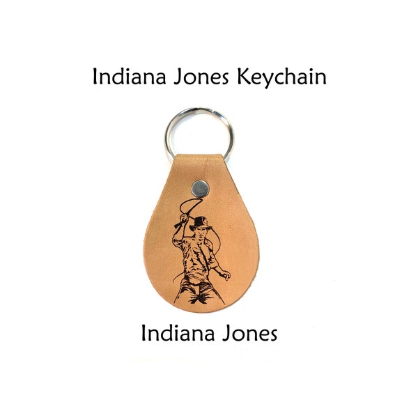 Indiana Jones Leather Key Ring, Laser Engraved Leather, Leather Key Chain, Key chain