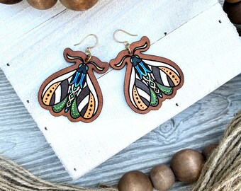 Butterfly moth mystical Leather Earrings / Boho Style Jewelry /  Trending Leather Jewelry / Leather Goods / celestial earrings / mystic