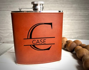 Stainless Steel Flask with Leather Wrap