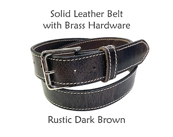 Rustic Looking Leather Belt, Mens Belt, Womens Belt, Solid Leather Belt, Full Grain Leather, Dark Brown Leather Belt