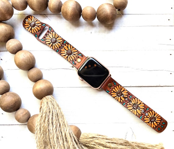 Sunflowers Leather Smart Watch Band/boho / Flowers Watch  display picture 3