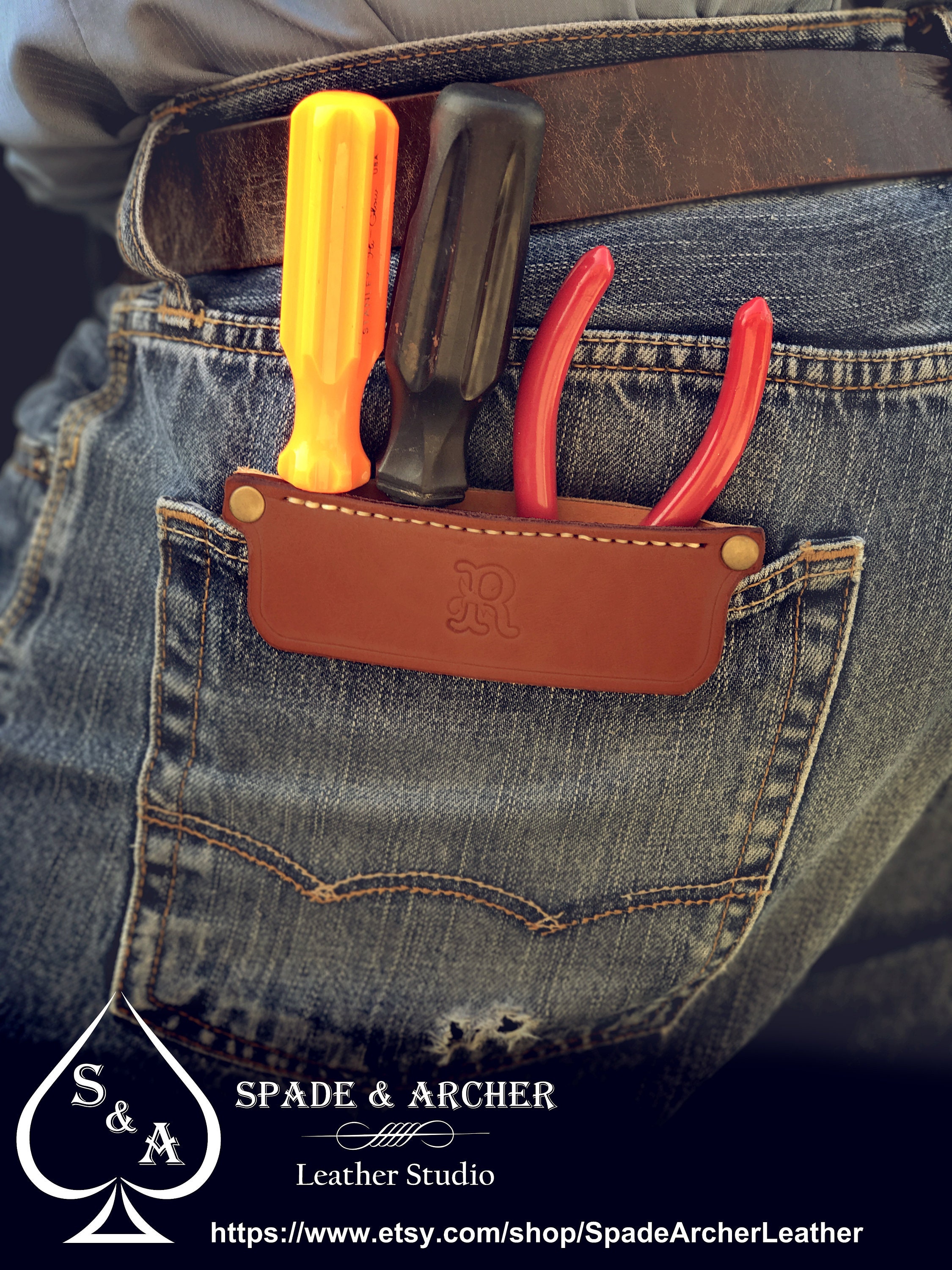 Leather pocket protector Personalized Leather gift Etsy