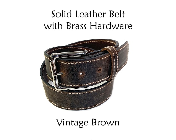 Featured listing image: Vintage Looking Leather Belt, Mens Belt, Womens Belt, Solid Leather Belt, Full Grain Leather, Leather Belt