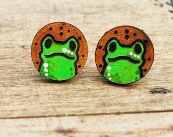 Cute Frog stud Earrings / Boho Style Jewelry / Trending Leather Jewelry / Leather Goods / Western Wear / Kawaii