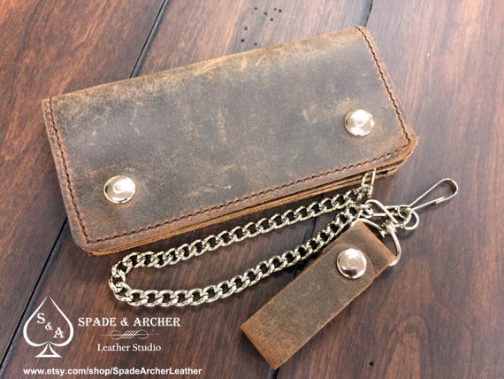 Vintage Looking Leather Biker Wallet / Leather Chain Wallet / - Etsy