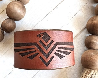 Classic Eagle Leather Cuff/Tooled and Stamped Leather/ American Leather Jewelry/ Motorcycle Leather Bracelet / Unisex leather cuff