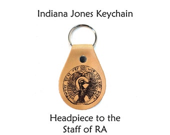 Indiana Jones Leather Key Ring, Laser Engraved Leather, Leather Key Chain, Key chain, Staff of Ra Headpiece