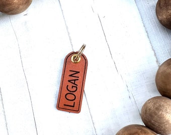 Leather Dog ID collar tags / Personalized Dog ID / Quiet Dog Tags / Hand painted Leather / Logan Style Simple Tag / Oblong Tag