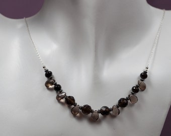 Smokey Quartz and Sterling Silver Earring and Necklace Set (058)