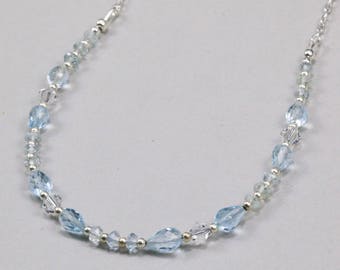 Sky Blue Topaz, Aquamarine and Swarovski Crystal Necklace