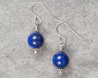 Lapis Lazuli and Sterling Silver Drop Earrings (048)