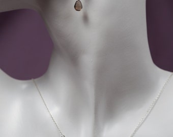 Smokey Quartz and Sterling Silver Earring and Necklace Set (055)