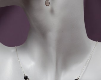 Smokey Quartz, Hematite and Sterling Silver Earring and Necklace Set (056)