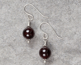 Garnet and Sterling Silver Drop Earrings (051)
