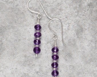 Amethyst and Sterling Silver Drop Earrings (039)