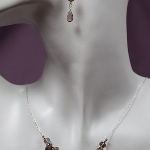 Smokey Quartz and Sterling Silver Earring and Necklace Set (057)