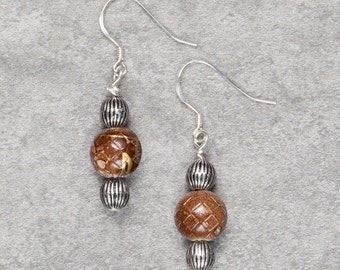 Brown and Gold Beaded Drop Earrings (013)