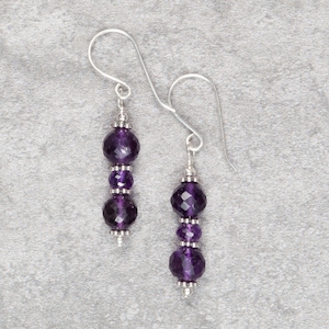 Amethyst and Sterling Silver Drop Earrings (042)