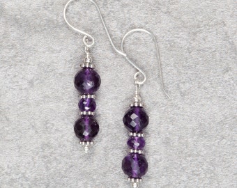 Amethyst and Sterling Silver Drop Earrings (042)