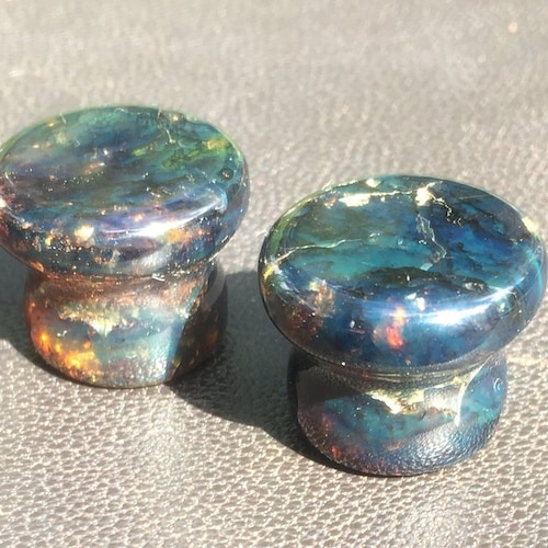 15mm Blue Green Amber Mayan Flare Plugs, Mayan Flare Stone Plugs, Natural shops Blue Stone 15mm Plugs, 5/8” Blue Amber Plugs