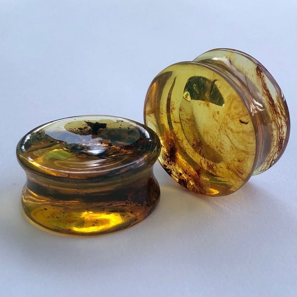 Amber Plugs, Concave Amber Plugs, Double Concave Yellow Amber Plugs, Concave Stone Plugs