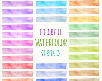 Watercolor Brush Strokes,Colorful Watercolor Stroke,Watercolor Paint Strokes Clipart,Rainbow Watercolor Clipart,Pink,Red,Blue,Green