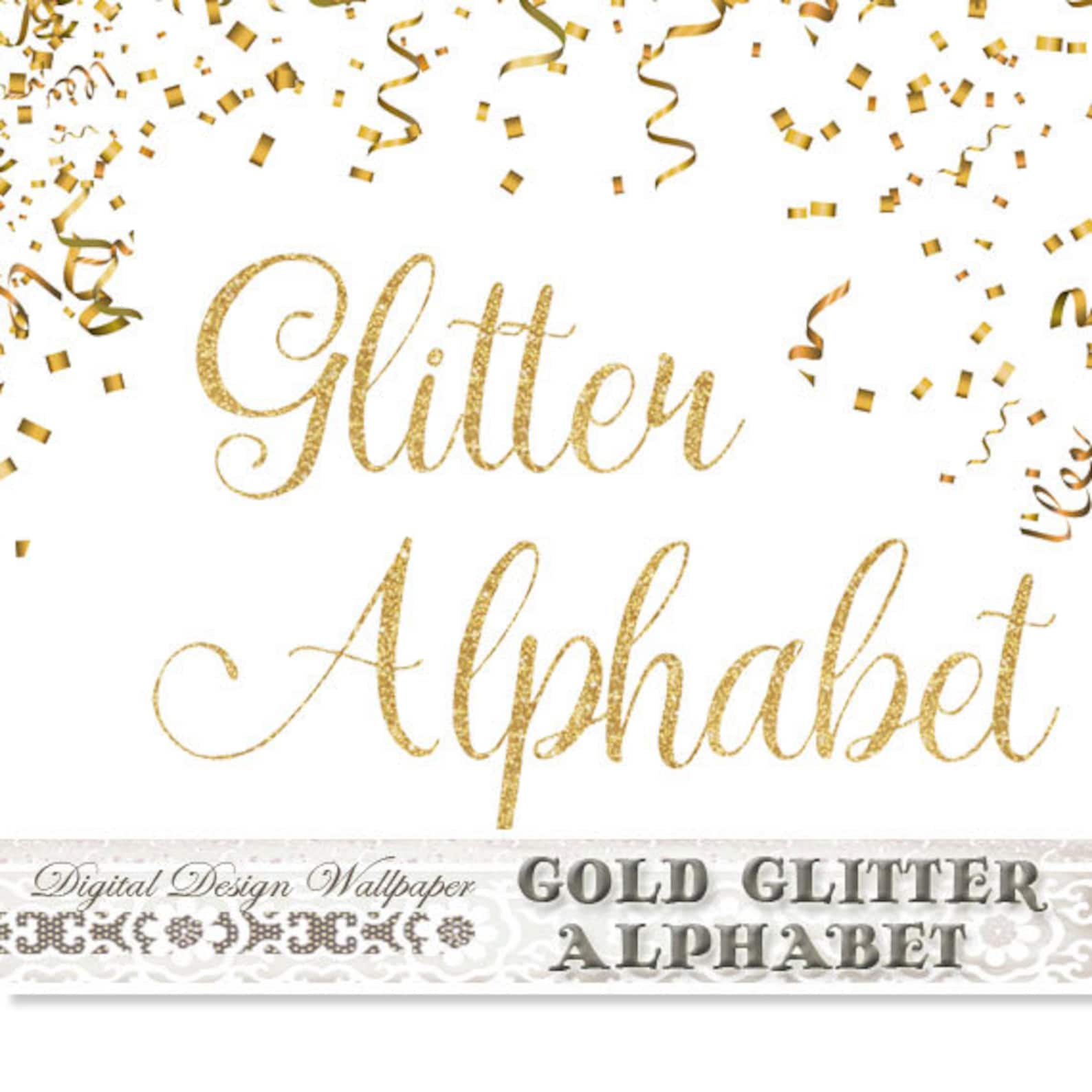 Gold Fancy Glitter Alphabet,gold Glitter Letters,cursive Font Glitter