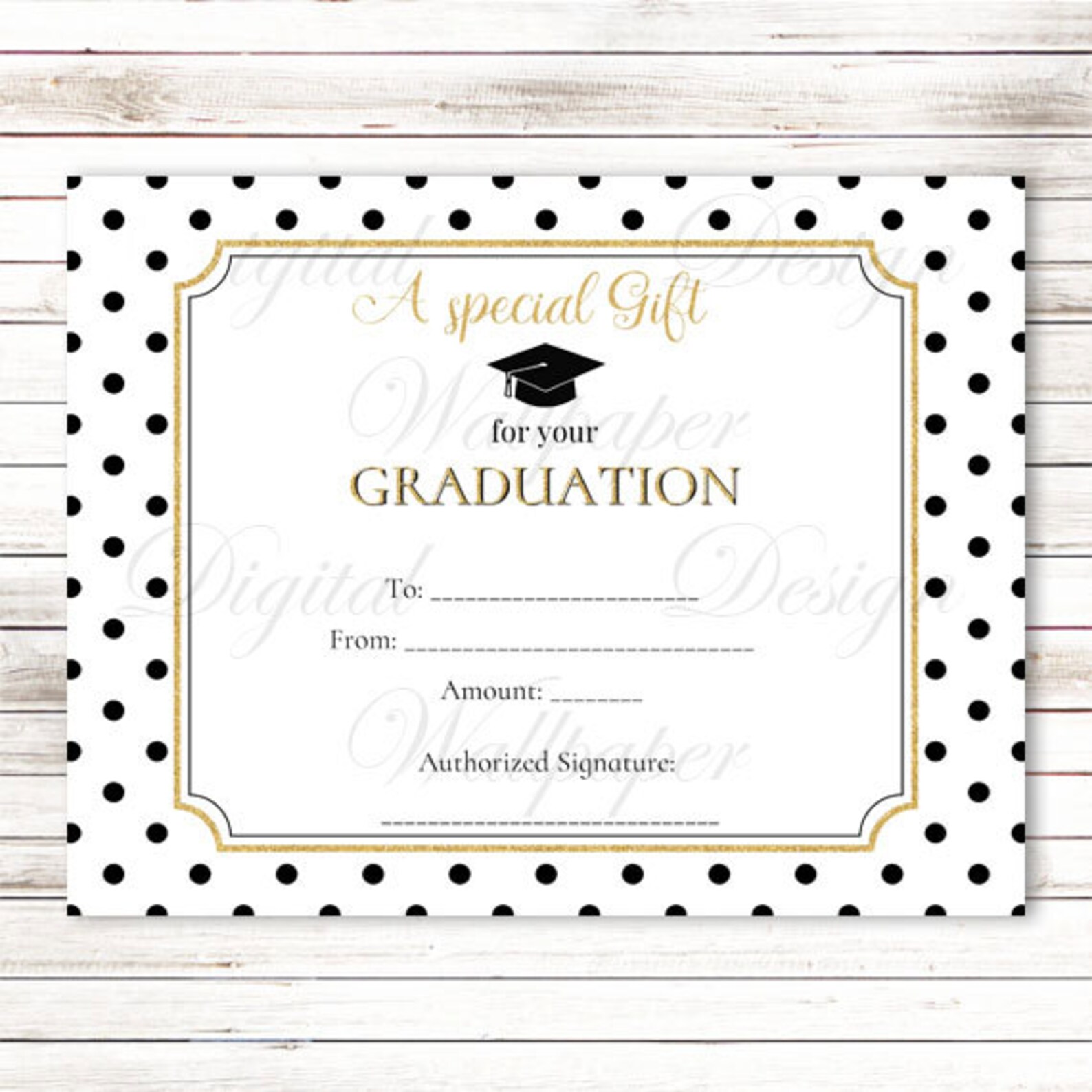 Graduation Gift Certificategraduation Gift Cardgold Glitter Etsy