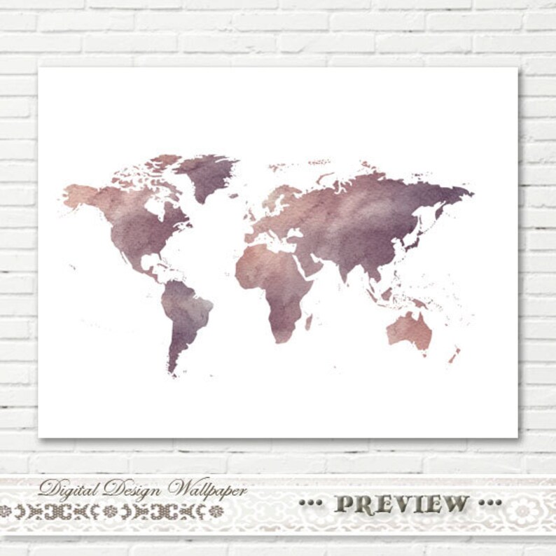 Watercolor World Mapworld Map Watercolorprintable Watercolor Etsy