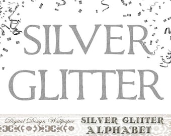 Silver Glitter Alphabet,Silver Glitter Letters,Block Font Glitter Numbers,Glitter Clip Art,Sparkle Letters,Silver Sparkle Alphabet